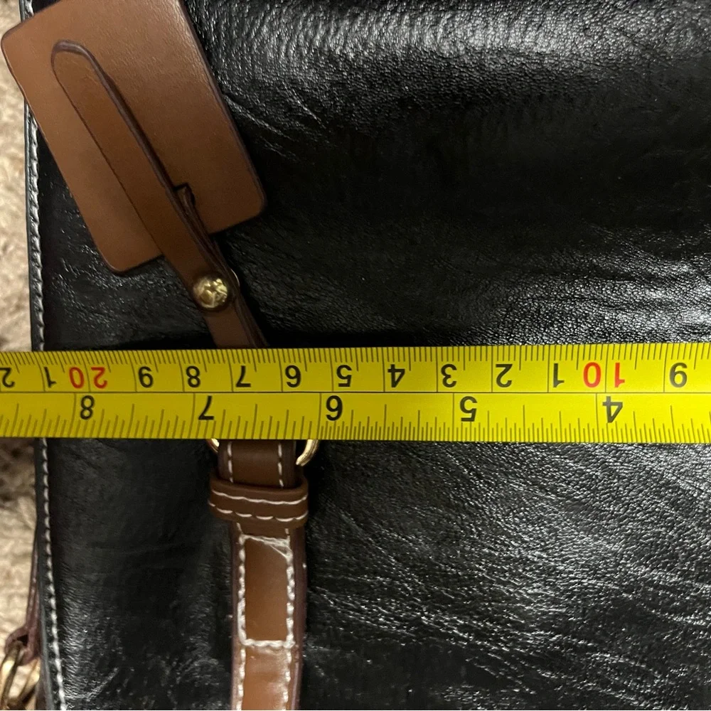 Faux Leather Two-Tone Crossbody Tote Bag. Black brown - Picture 10 of 12